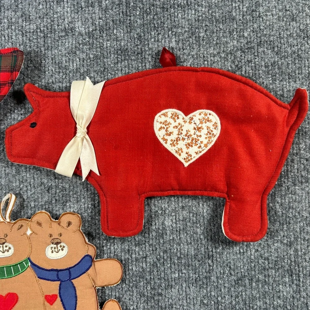 Grandmacore Vintage Farm Pot Holder Chicken Pig Quilted Lot 3 Cottage Christmas